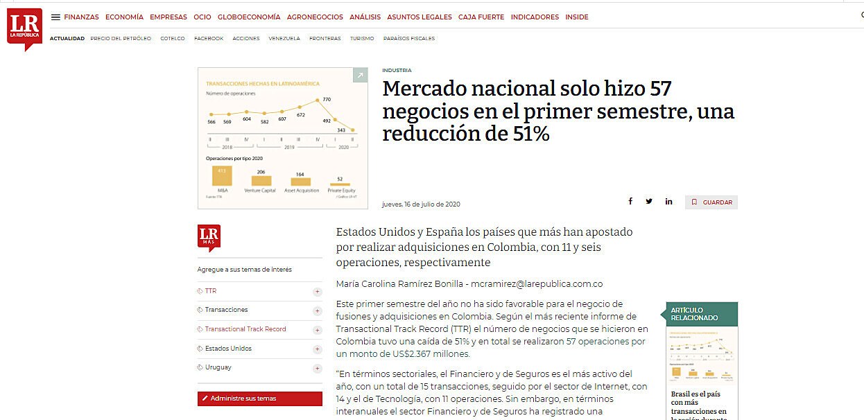 Mercado nacional solo hizo 57 negocios en el primer semestre, una reduccin de 51%